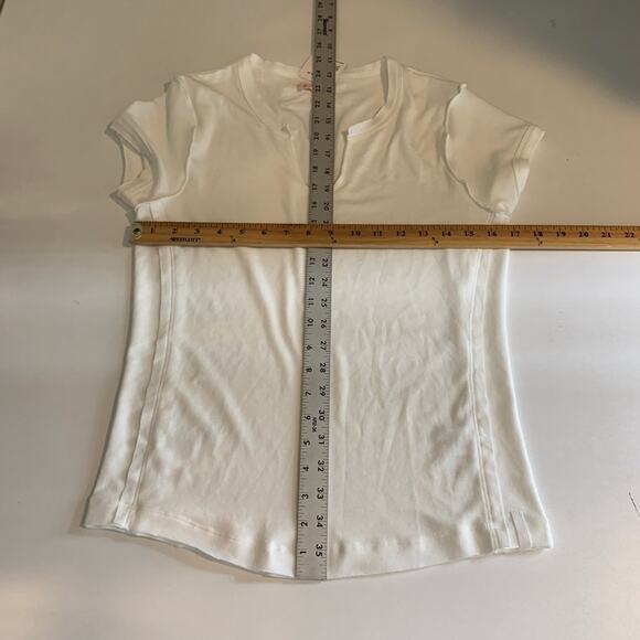 Ces Femme T Shirt Women M Medium Ivory Karley Notch Neck Fitted Short Sleeve Tee - Picture 6 of 12